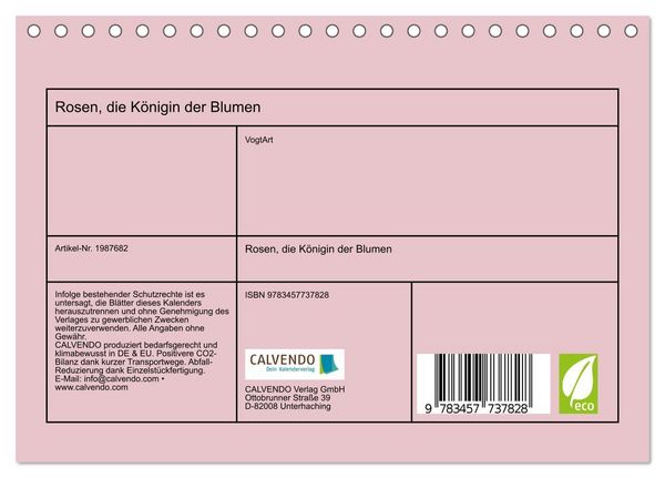 Produktbild: Rosen, die K&ouml;nigin der Blumen (Tischkalender 2026 DIN A5 quer), CALVENDO Monatskalender