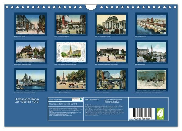 Produktbild: Historisches Berlin von 1888 bis 1918 (Wandkalender 2026 DIN A4 quer), CALVENDO Monatskalender