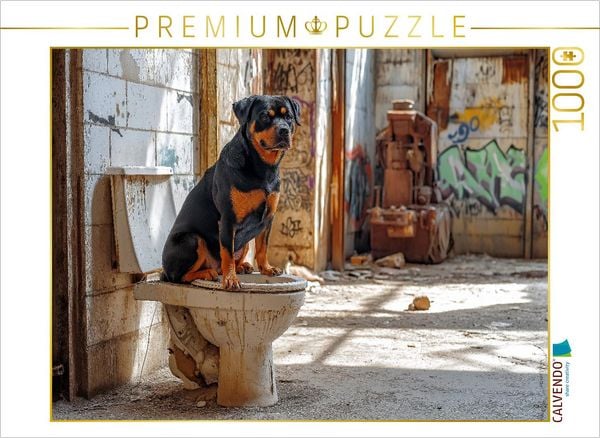 Produktbild: CALVENDO Puzzle Kackender Rottweiler - Toilettengang mit Stil | 1000 Teile Lege-Gr&ouml;&szlig;e 64x48cm Foto-Puzzle f&uuml;r gl&uuml;ckliche Stunden