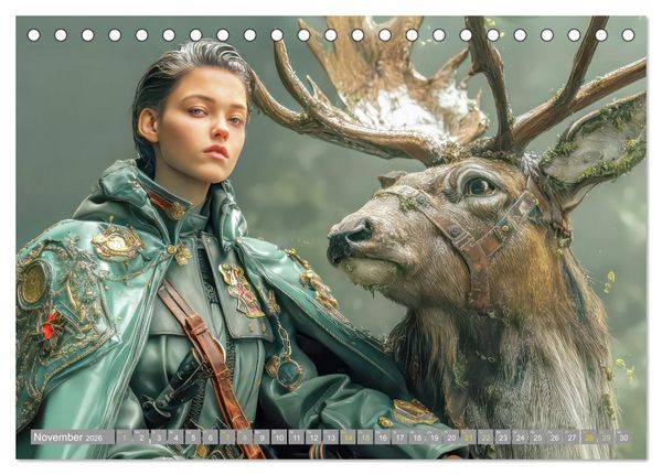 Produktbild: Frauen in beeindruckender Kleidermode - Mit Tieren (Tischkalender 2026 DIN A5 quer), CALVENDO Monatskalender
