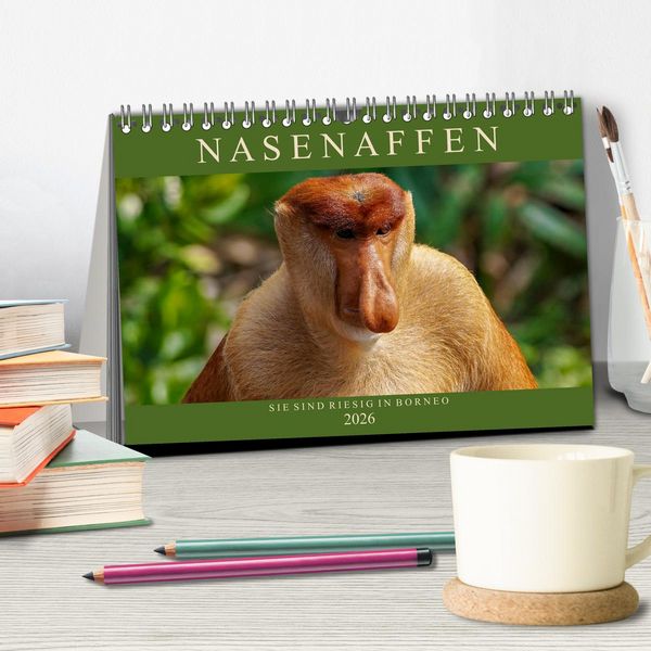 Produktbild: Nasenaffen von Borneo (Tischkalender 2026 DIN A5 quer), CALVENDO Monatskalender