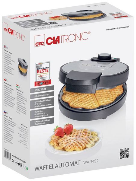 Produktbild: Clatronic WA 3492 Waffeleisen Antihaftbeschichtung Schwarz, Edelstahl