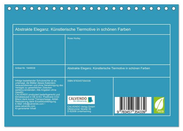 Produktbild: Abstrakte Eleganz. K&uuml;nstlerische Tiermotive in sch&ouml;nen Farben (Tischkalender 2026 DIN A5 quer), CALVENDO Monatskalender