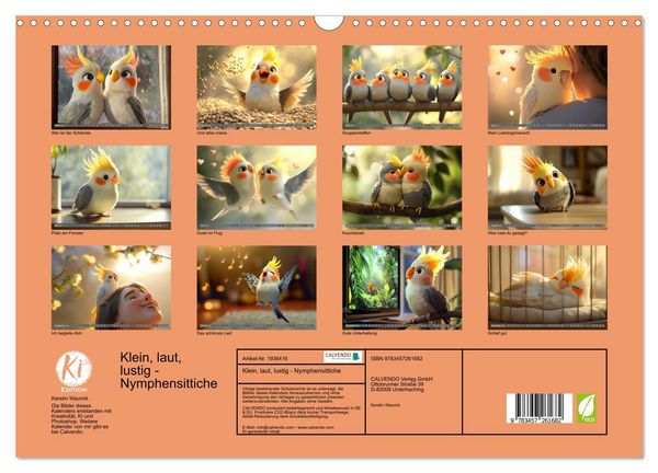 Produktbild: Klein, laut, lustig - Nymphensittiche (Wandkalender 2026 DIN A3 quer), CALVENDO Monatskalender