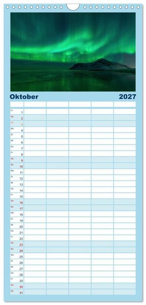 Produktbild: Familienplaner 2027 - Magische N&auml;chte - POLARLICHT mit 5 Spalten (Wandkalender, 21 x 45 cm) CALVENDO