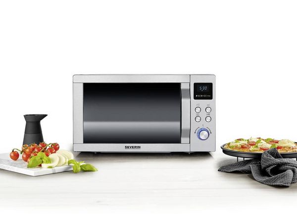 Produktbild: Severin MW 7774 Mikrowelle Edelstahl (geb&uuml;rstet), Silber 900 W Grillfunktion, mit Pizzafunktion, Hei&szlig;luft-Funktion
