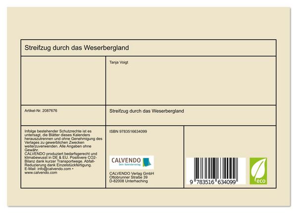 Produktbild: Streifzug durch das Weserbergland (Tischkalender 2026 DIN A5 quer), CALVENDO Monatskalender