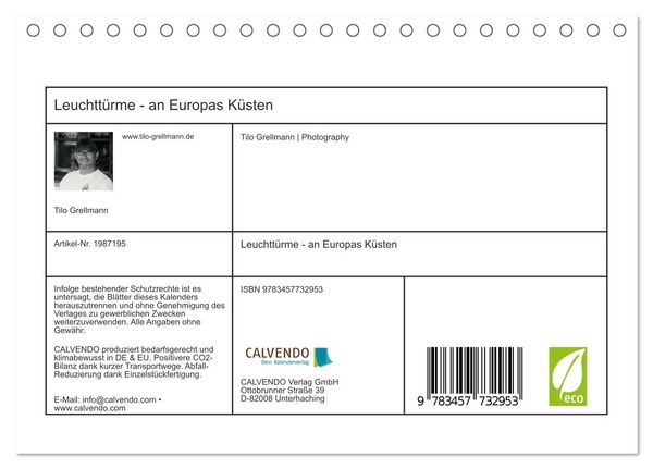 Produktbild: Leuchtt&uuml;rme - an Europas K&uuml;sten (Tischkalender 2026 DIN A5 quer), CALVENDO Monatskalender