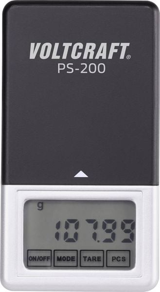 Produktbild: VOLTCRAFT PS-200 Taschenwaage VC-8912595 W&auml;gebereich (max.) 200 g Ablesbarkeit 0.01 g batteriebetrieben Schwarz, Silber