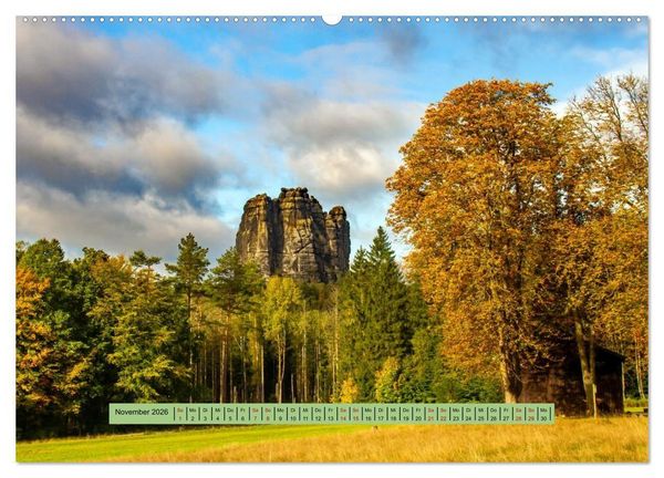 Produktbild: S&auml;chsische Schweiz - Erlebnisse eines Herbsturlaubs (hochwertiger Premium Wandkalender 2026 DIN A2 quer), Kunstdruck in Hochglanz
