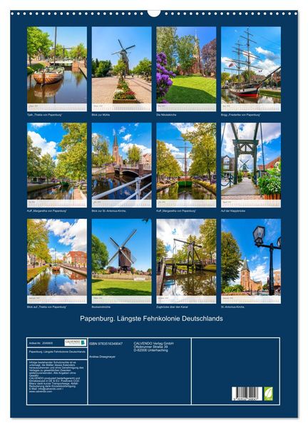 Produktbild: Papenburg. L&auml;ngste Fehnkolonie Deutschlands (Wandkalender 2026 DIN A2 hoch), CALVENDO Monatskalender