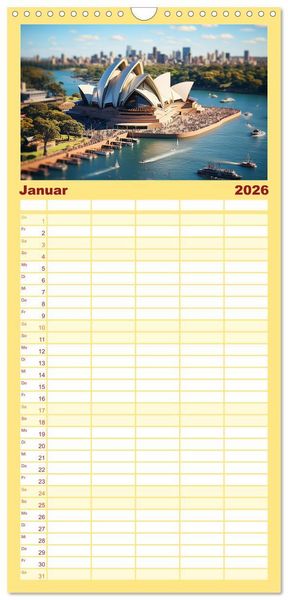 Produktbild: Familienplaner 2026 - Urlaub in Miniatur mit 5 Spalten (Wandkalender, 21 x 45 cm) CALVENDO