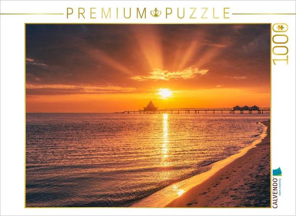 CALVENDO Puzzle Seebrücke im Sonnenaufgang | 1000 Teile Lege-Größe 64x48cm Foto-Puzzle für glückliche Stunden