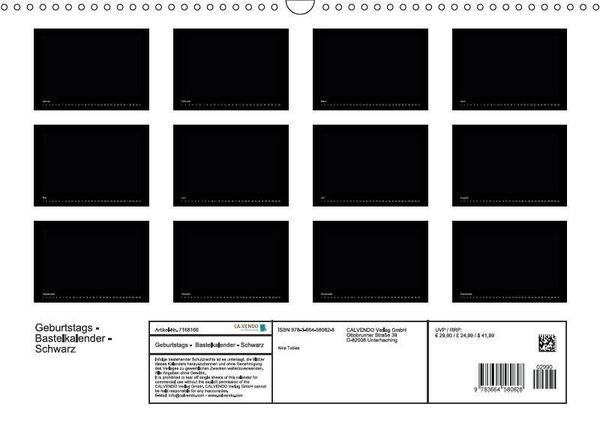 Produktbild: K. A., K: Geburtstags - Bastelkalender - Schwarz (Wandkalen