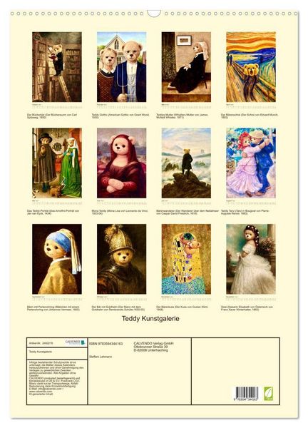 Produktbild: Teddy Kunstgalerie (Wandkalender 2027 DIN A2 hoch), CALVENDO Monatskalender