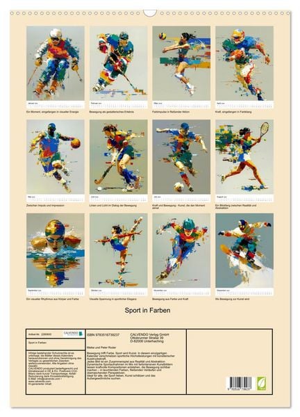 Produktbild: Sport in Farben (Wandkalender 2026 DIN A2 hoch), CALVENDO Monatskalender