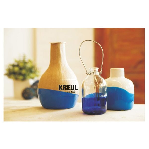 Produktbild: KREUL Acryl Glanzfarben Basis Set 6 x 20 ml, Gelb, Rot, Himmelblau, Gr&uuml;n, Hellbraun, Schwarz, 1 Pinsel