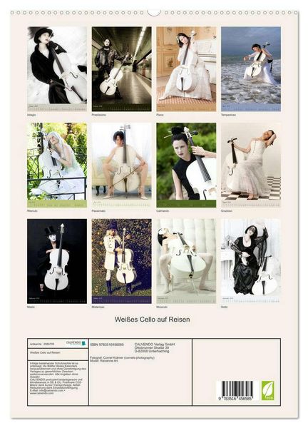 Produktbild: Wei&szlig;es Cello auf Reisen (hochwertiger Premium Wandkalender 2026 DIN A2 hoch), Kunstdruck in Hochglanz