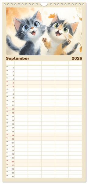 Produktbild: Familienplaner 2026 - Pastellpf&ouml;tchen. Liebliche Katzen in sanften Farben mit 5 Spalten (Wandkalender, 21 x 45 cm) CALVENDO