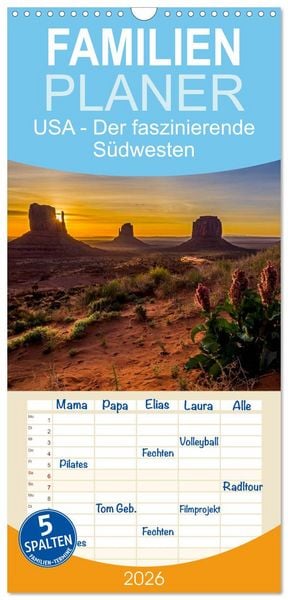 Familienplaner 2026 - USA Der faszinierende Südwesten mit 5 Spalten (Wandkalender, 21 x 45 cm) CALVENDO