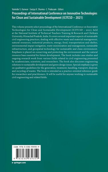 Produktbild: Proceedings of International Conference on Innovative Technologies for Clean and Sustainable Development (ICITCSD &ndash; 2021)