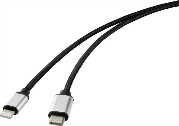 Renkforce USB-Kabel USB-C Stecker, Apple Lightning Stecker 2.00m Schwarz RF-4353448