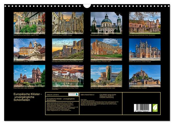 Produktbild: Europ&auml;ische Kl&ouml;ster - unverg&auml;ngliche Sch&ouml;nheiten (Wandkalender 2026 DIN A3 quer), CALVENDO Monatskalender