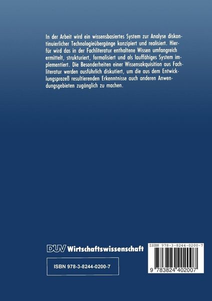 Produktbild: Wissensbasierte Analyse technologischer Diskontinuit&auml;ten