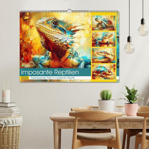 Produktbild: Imposante Reptilien. Faszinierende Tiere in moderner &Ouml;loptik (Wandkalender 2026 DIN A2 quer), CALVENDO Monatskalender