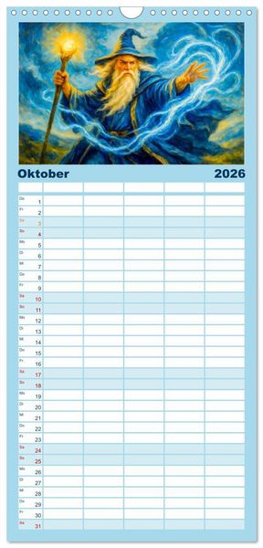 Produktbild: Familienplaner 2026 - Magische Meister - Kalender &uuml;ber Zauberer und ihre Kr&auml;fte mit 5 Spalten (Wandkalender, 21 x 45 cm) CALVENDO
