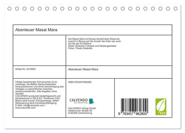 Produktbild: Abenteuer Masai Mara (Tischkalender 2026 DIN A5 quer), CALVENDO Monatskalender