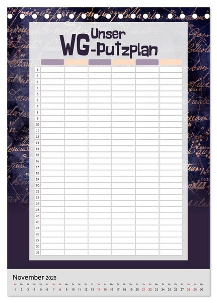 Produktbild: Gothic WG-Putzplan & Kalender 2026 (Tischkalender 2026 DIN A5 hoch), CALVENDO Monatskalender