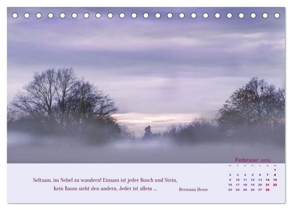 Produktbild: Nebelfarben. Ein poetischer Spaziergang (Tischkalender 2026 DIN A5 quer), CALVENDO Monatskalender