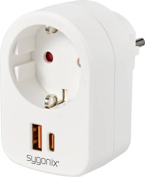 Produktbild: Sygonix SY-6713236 Zwischensteckdose mit USB Wei&szlig;