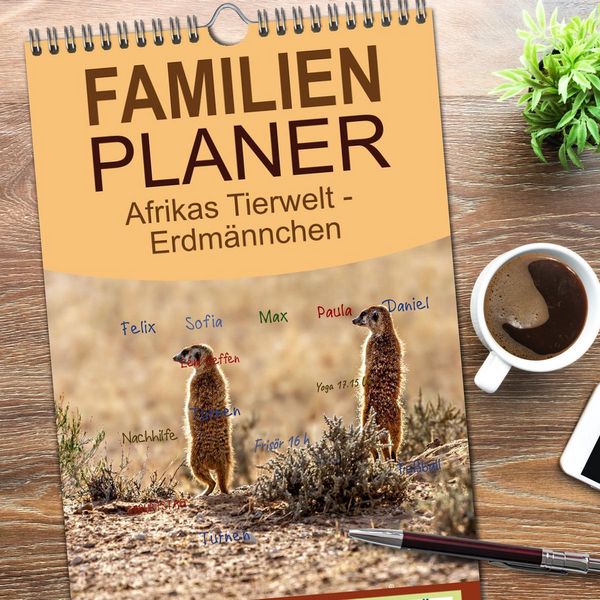 Produktbild: Familienplaner 2026 - Afrikas Tierwelt - Erdm&auml;nnchen mit 5 Spalten (Wandkalender, 21 x 45 cm) CALVENDO