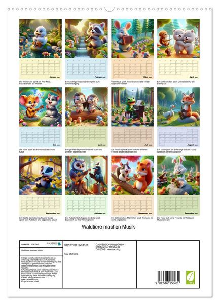 Produktbild: Waldtiere machen Musik (hochwertiger Premium Wandkalender 2026 DIN A2 hoch), Kunstdruck in Hochglanz