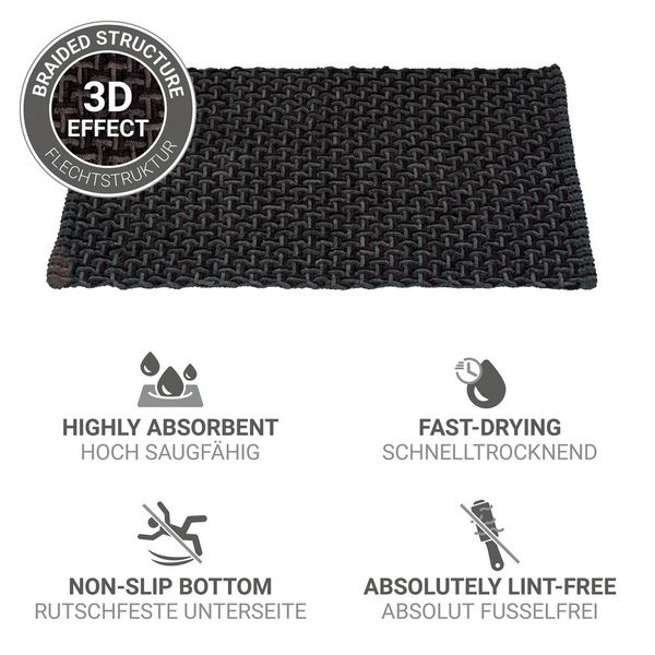 Produktbild: Badteppich Mod. Ecoli, schwarz-anthrazit, Polyester/Baumwolle, 50x80 cm, rutschfest beschichtet,
