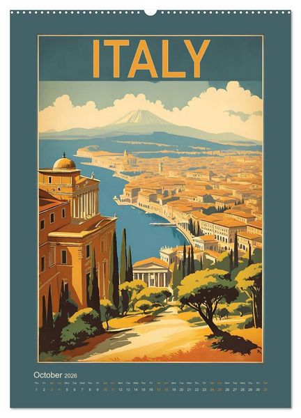 Produktbild: World Travel Posters - Nostalgic Trip Around the Globe (High Quality Premium Wall Calendar 2026 DIN A2 portrait),CALVENDO 12 Month Wall Calendar