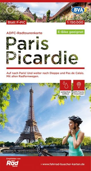 Produktbild: ADFC-Radtourenkarte F-PIC Paris Picardie 1:150.000, reiß- und wetterfest, E-Bike geeignet, GPS-Tracks Download