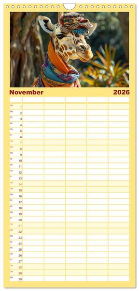 Produktbild: Familienplaner 2026 - Giraffen-Trend. Hals und Stil mit 5 Spalten (Wandkalender, 21 x 45 cm) CALVENDO