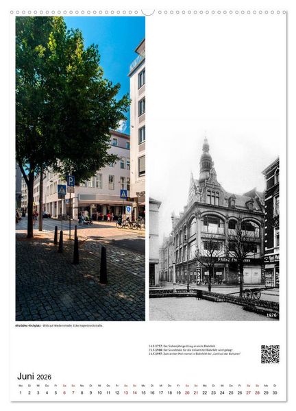 Produktbild: Bielefelder Fotomotive heute und damals mit historischen Ereignissen (hochwertiger Premium Wandkalender 2026 DIN A2 hoch), Kunstdruck in Hochglanz
