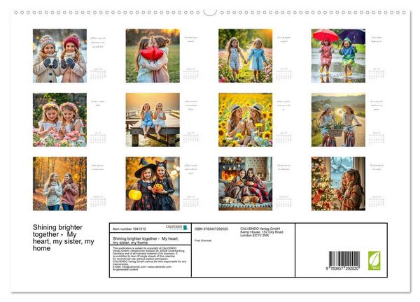 Produktbild: Shining brighter together - My heart, my sister, my home (High Quality Premium Wall Calendar 2026 DIN A2 landscape),CALVENDO 12 Month Wall Calendar