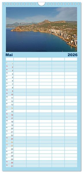 Produktbild: Familienplaner 2026 - Costa Blanca. Schroffe Felsen und schillerndes Mittelmeer mit 5 Spalten (Wandkalender, 21 x 45 cm) CALVENDO