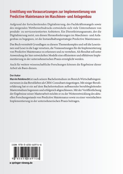 Produktbild: Ermittlung von Voraussetzungen zur Implementierung von Predictive Maintenance im Maschinen- und Anlagenbau