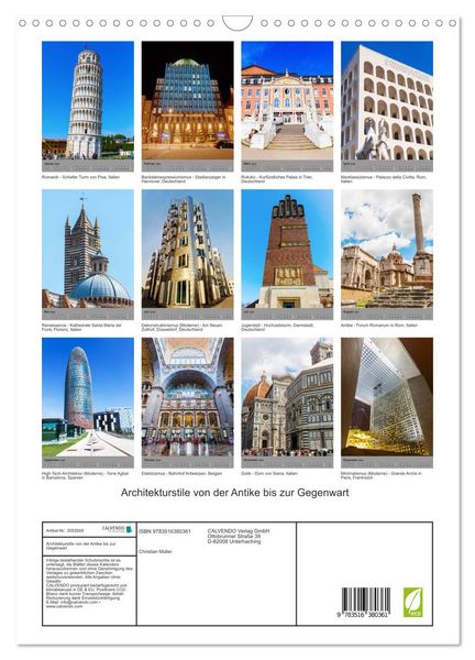 Produktbild: Architekturstile von der Antike bis zur Gegenwart (Wandkalender 2026 DIN A3 hoch), CALVENDO Monatskalender