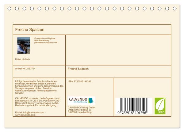 Produktbild: Freche Spatzen (Tischkalender 2026 DIN A5 quer), CALVENDO Monatskalender