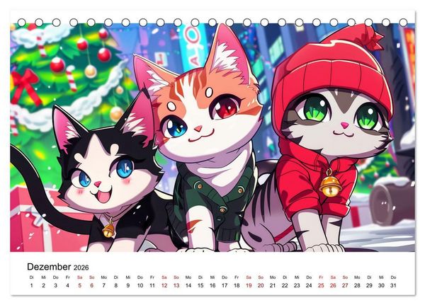 Produktbild: Anime Cats (Tischkalender 2026 DIN A5 quer), CALVENDO Monatskalender
