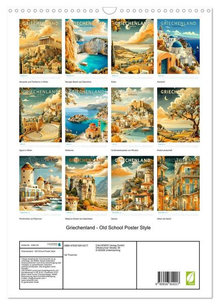 Produktbild: Griechenland - Old School Poster Style (Wandkalender 2027 DIN A3 hoch), CALVENDO Monatskalender