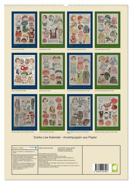 Produktbild: Dukke Lise Kalender - Anziehpuppen aus Papier (hochwertiger Premium Wandkalender 2026 DIN A2 hoch), Kunstdruck in Hochglanz