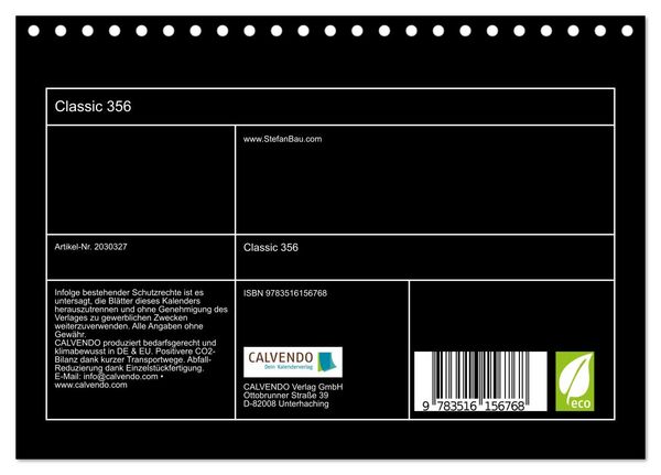 Produktbild: Classic 356 (Tischkalender 2026 DIN A5 quer), CALVENDO Monatskalender